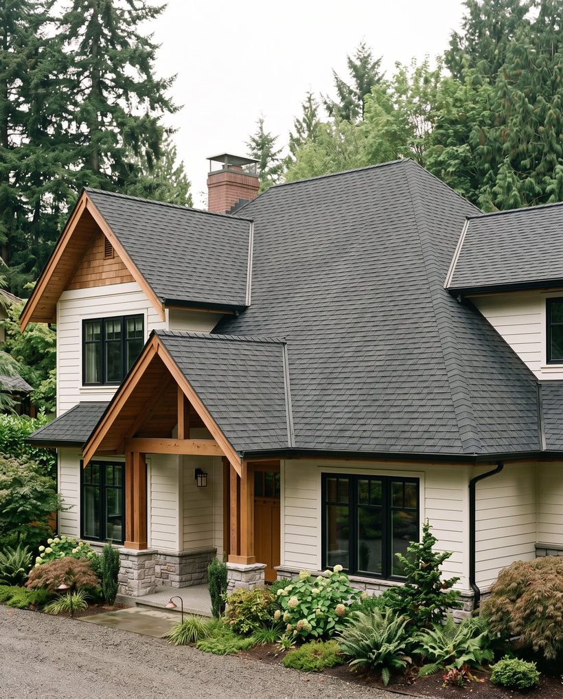 Representative example: the same elevation with new architectural shingles and clean ridge