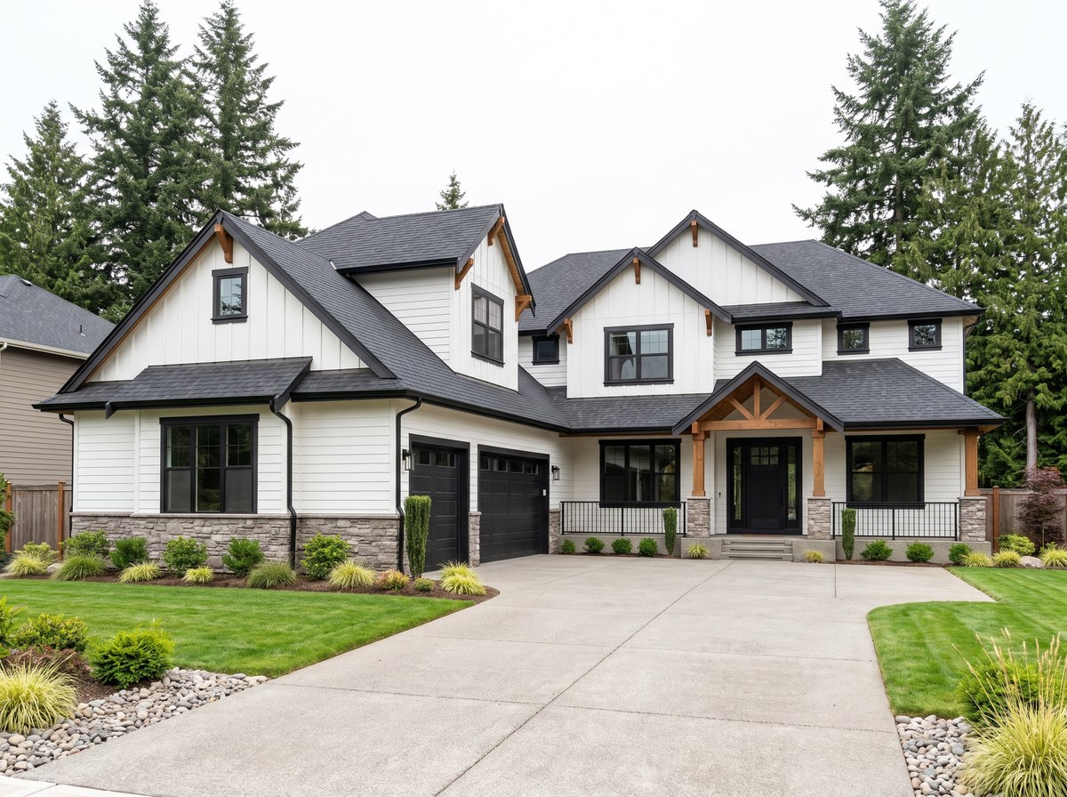 The same home after: a new charcoal architectural asphalt shingle roof — representative example