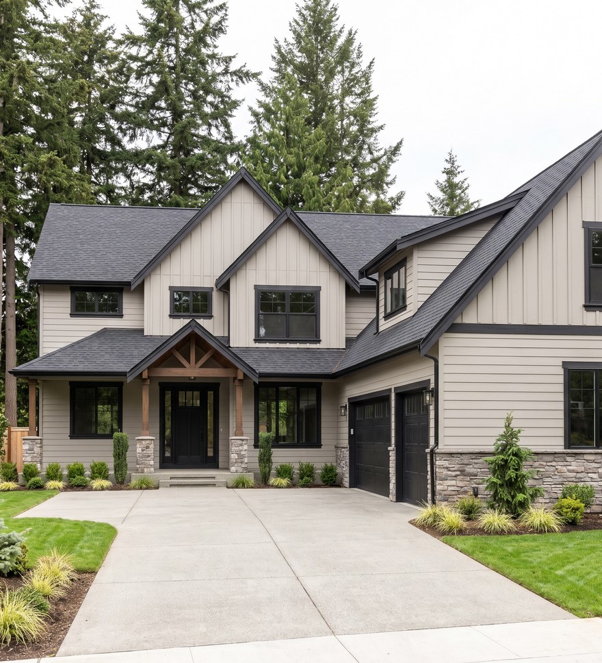 New architectural shingle roof on a large two-story Greater Seattle home